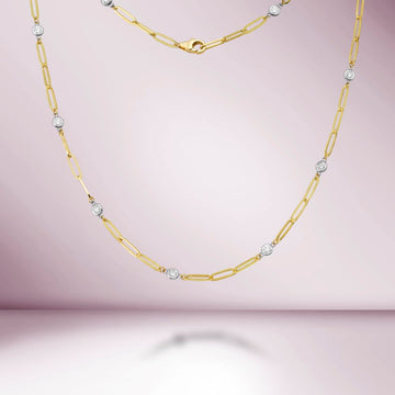 Alternate Bezel Diamond Paper Clip Necklace (0.96 ct.) in 14K Gold