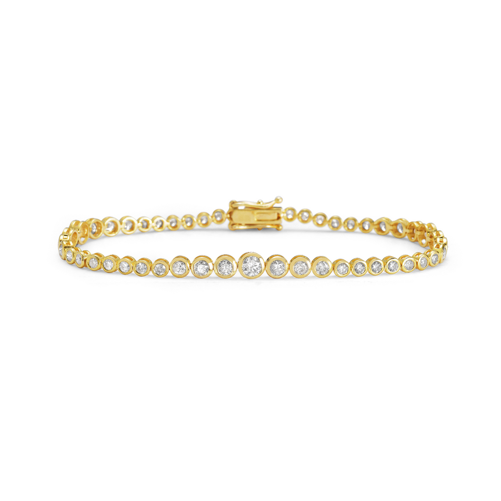 Diamond Tennis Bracelet (3.00 ct.) Wavy-Style Graduated Bezel Setting in 14K Gold
