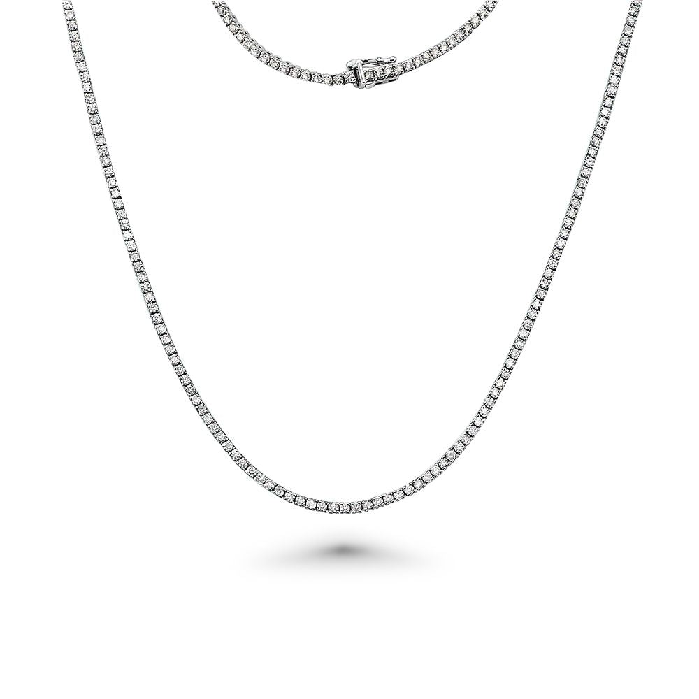 Diamond Tennis Necklace (15.00 ct.) 3.2 mm 4-Prongs Setting in 14K Gold