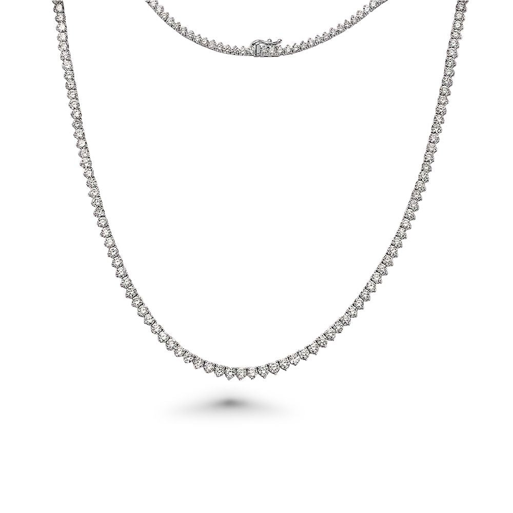 Diamond Tennis Necklace (20.00 ct.) 4.00 mm 3-Prongs Setting in 14K Gold