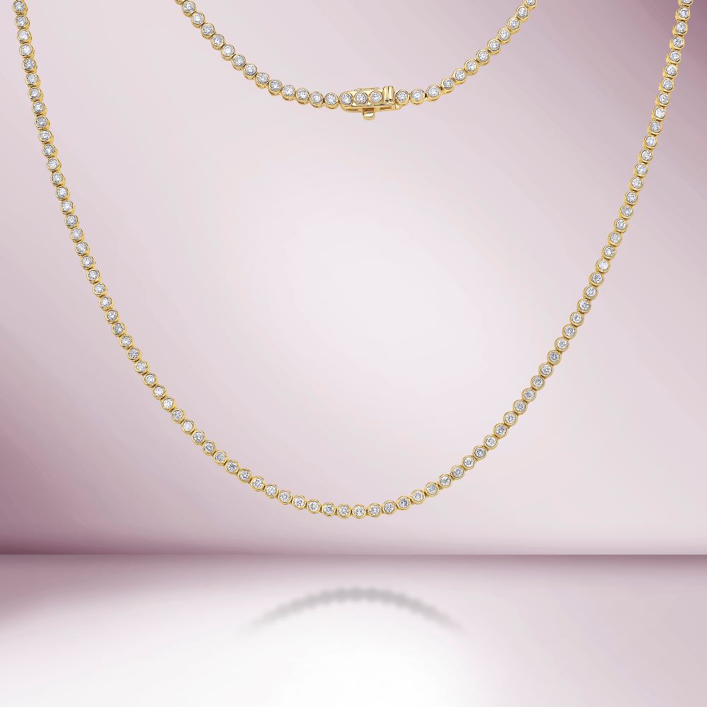 Diamond Tennis Necklace (3.25 ct.) 2.5 mm Bezel Setting in 14K Gold