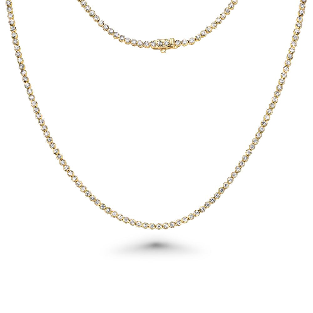 Diamond Tennis Necklace (5.50 ct.) 3.80 mm Bezel Setting in 14K Gold
