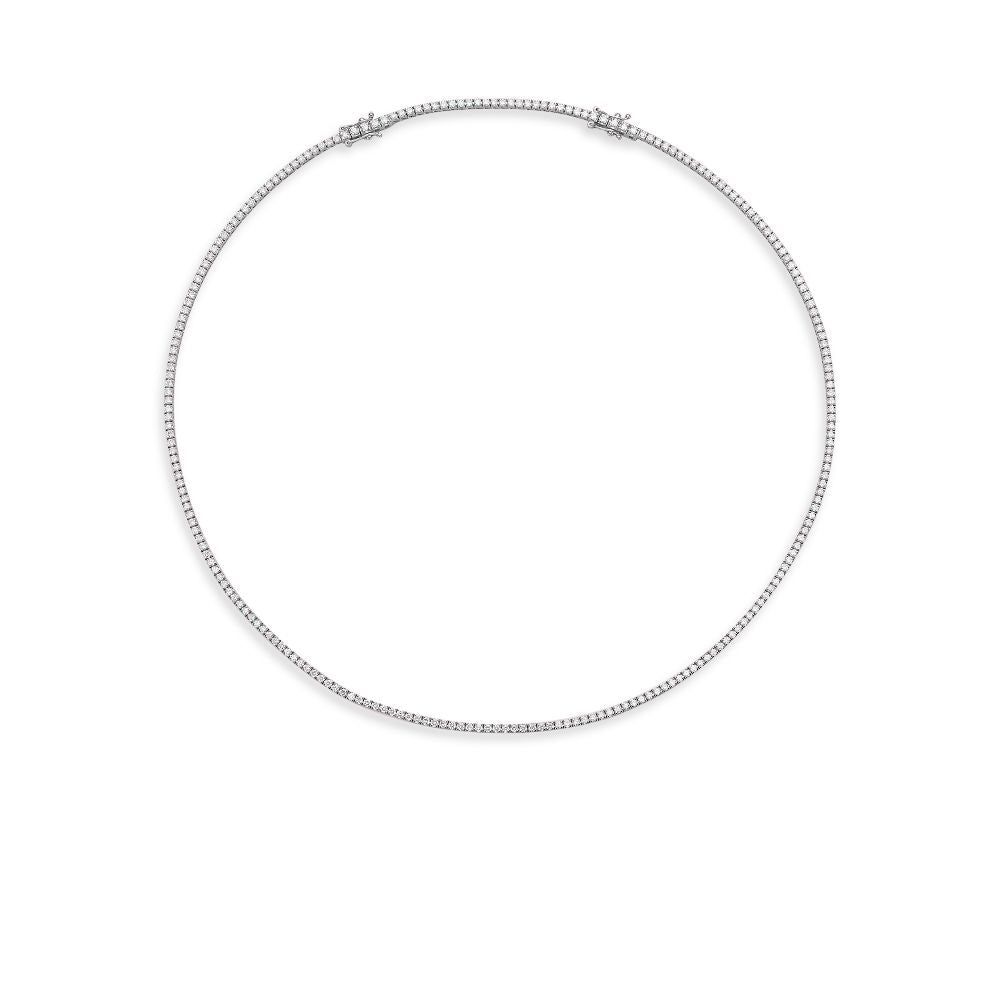 Diamond Tennis Necklace (3.30 ct.) 1.6 mm 4-Prongs Setting in 18K Gold + Chain Extender, Made in Italy