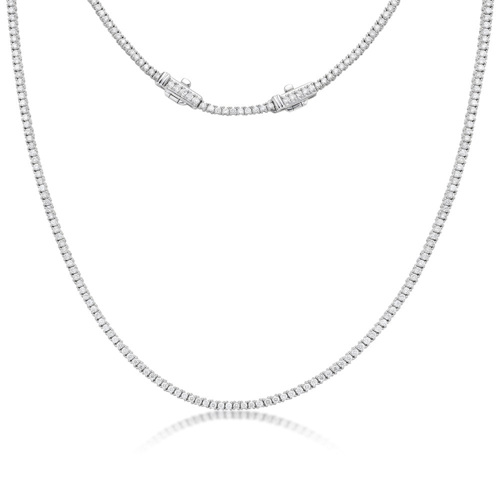 Diamond Tennis Necklace (4.00 ct.) 2.2 mm 4-Prongs Setting in 14K Gold + Chain Extender
