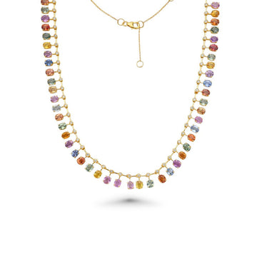 Diamond & Dangling Oval Shape Rainbow Sapphire Choker Necklace (25.85 ct.) in 14K Gold