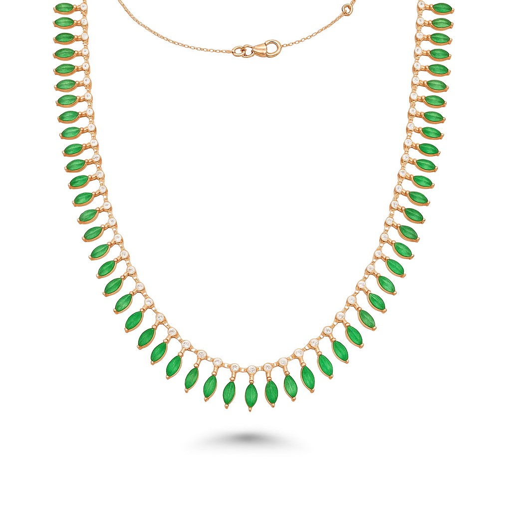 Diamond & Dangling Marquise Shape Emerald Choker Necklace (16.80 ct.) in 14K Gold