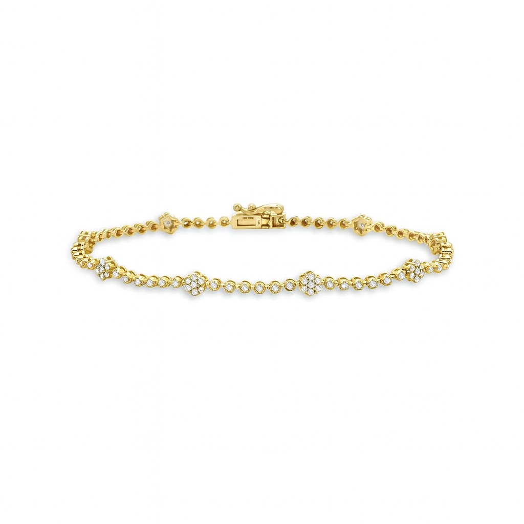 Diamond Flower Shape Tennis Bracelet (1.10 ct.) Buttercup Setting in 14K Gold