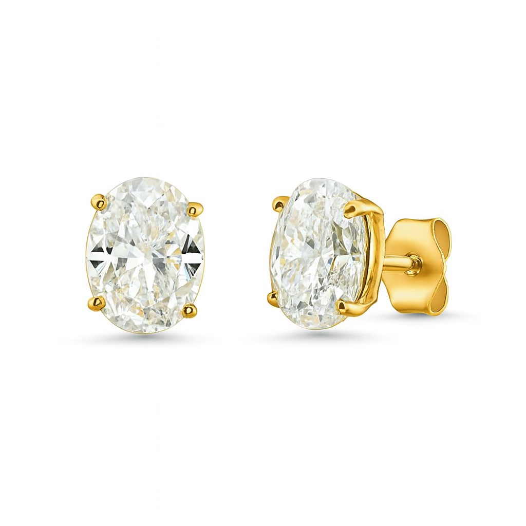 Diamond Oval Shape Studs Earrings (3.05 ct.) in 14K Gold