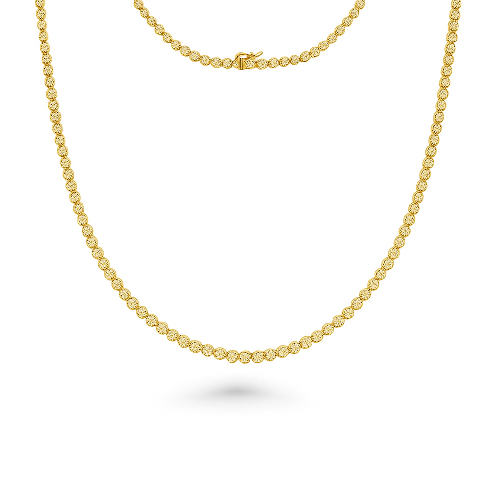Diamond Tennis Necklace ( 2.55 ct.) 1.3 mm Buttercup Setting in 14K Gold