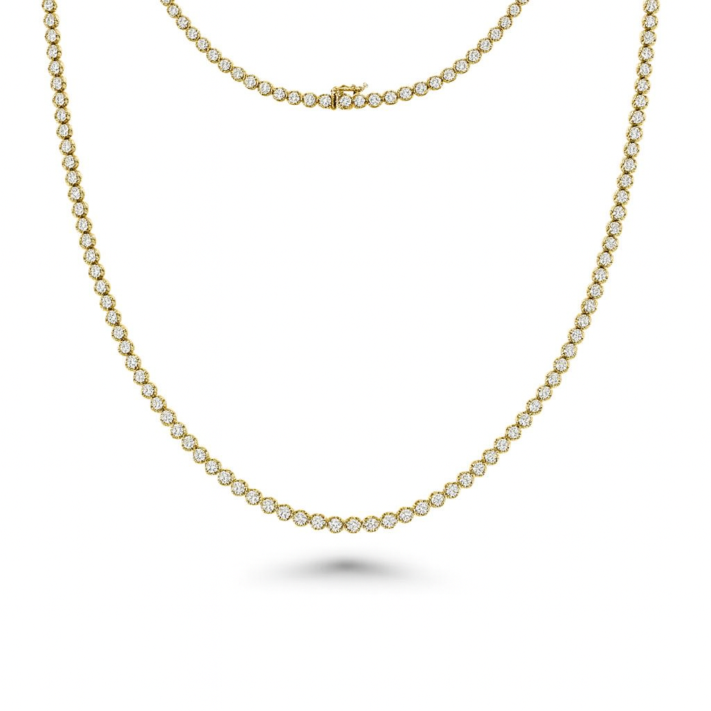 Diamond Tennis Necklace (3.50 ct.) 1.6 mm Buttercup Setting in 14K Gold