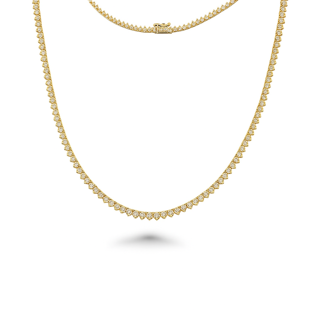 Diamond Tennis Necklace (5.50 ct.) 2 mm 3-Prongs Setting in 14K Gold