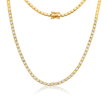 East-West Emerald Cut Diamond Tennis Necklace (4.00 ct.) Halfway Bezel Set in 14K Gold