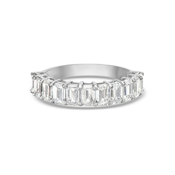 Emerald Cut Diamond Halfway Ring Band (2.51 ct.) 4-Prongs Setting in 18K Gold