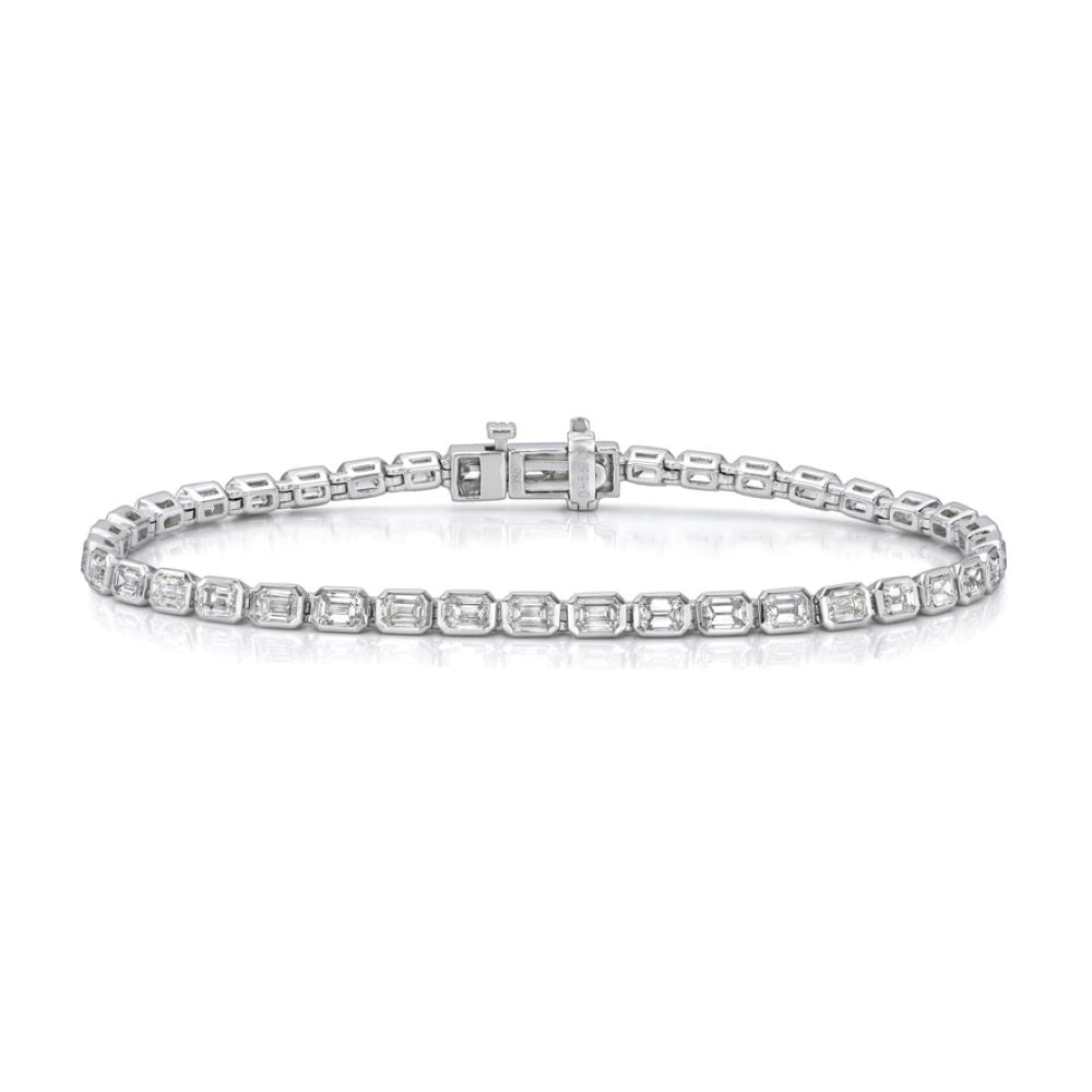 Emerald Cut Diamond Tennis Bracelet (5.31 ct.) Bezel Set in 18K Gold