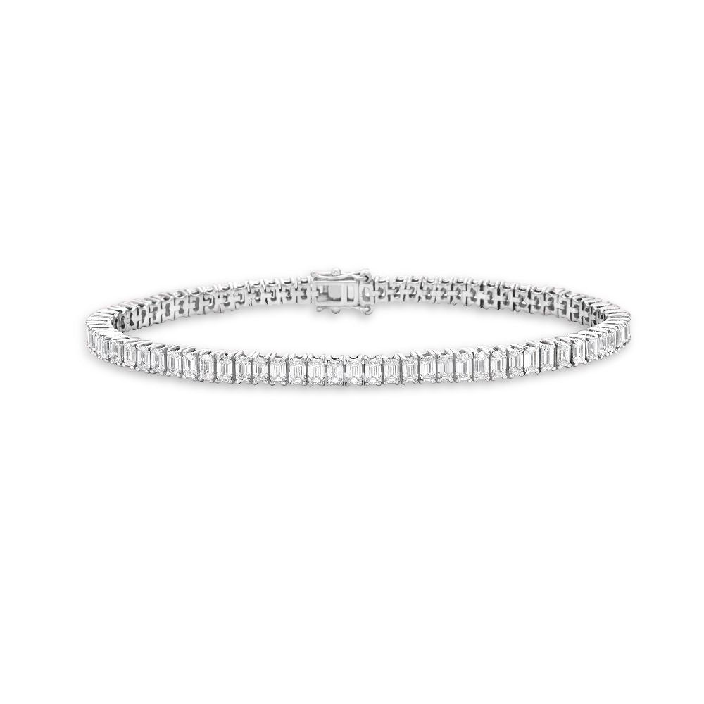 Emerald Cut Diamond Tennis Bracelet (6.85 ct.) 3.6 mm 4-Prongs Setting in 18K Gold