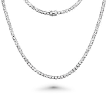 Emerald Cut Diamond Tennis Necklace (10.50 ct.) Bezel Set in 18K Gold