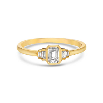 Emerald Cut Diamond & Baguette Ring (0.44 ct.) Bezel Set in 14K Gold