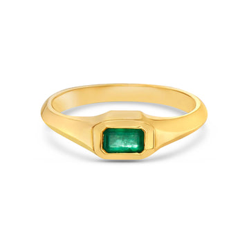 Ready to Ship Emerald Cut Emerald Solitaire Ring (0.25 ct.) Bezel Set in 14K Gold
