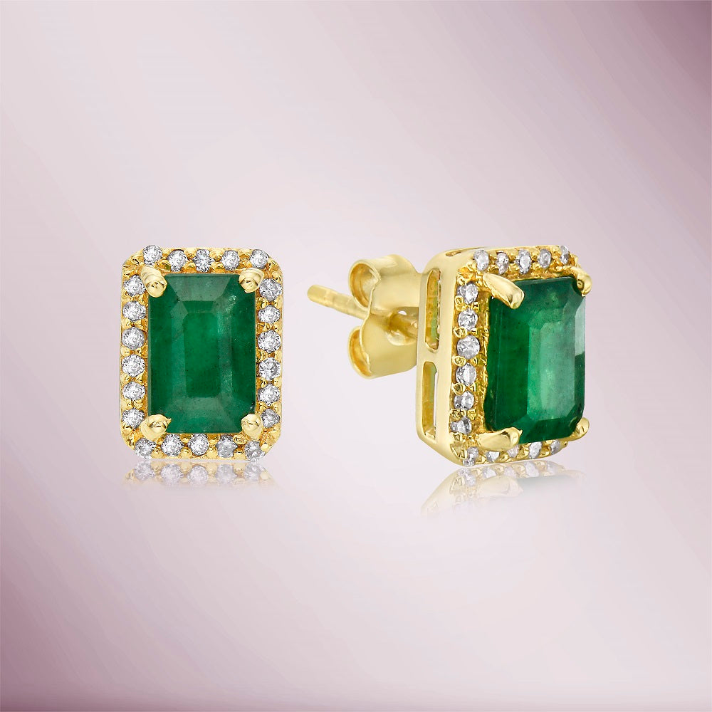 Emerald Cut Emerald With Diamond Halo Earrings (1.31 ct.) in 14K Gold