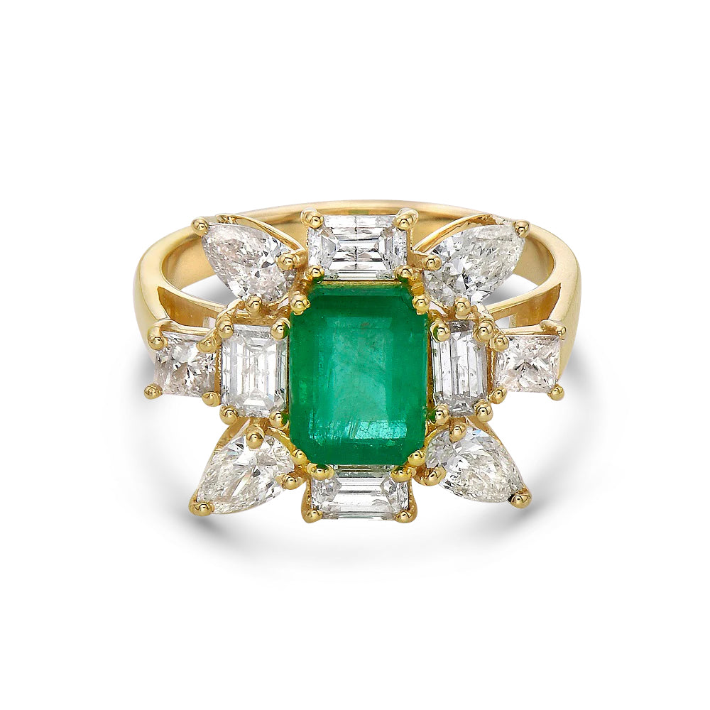 Emerald Cut Emerald & Multi Shape Diamond Cocktail Ring (3.60 ct.) in 14K Gold