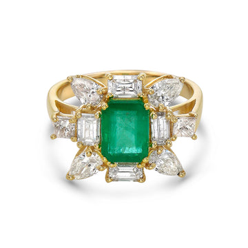 Emerald Cut Emerald & Multi Shape Diamond Cocktail Ring (3.60 ct.) in 14K Gold