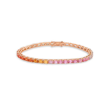 Emerald Cut Multicolor Sapphire Tennis Bracelet (12.00 ct.) 4-Prongs Setting in 18K Gold, Made In Italy