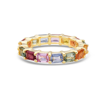 Emerald Cut Multicolored Sapphire Eternity Band (3.80 ct.) in 14K Gold