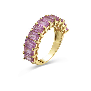 Emerald Cut Pink Sapphire HalfWay Eternity Band Ring (4.50 ct.) in 14K Gold