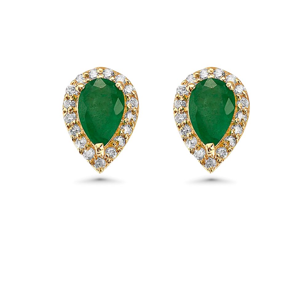 Emerald Pear Shape Halo Diamonds Studs Earrings (1.00 ct.) in 14K Gold
