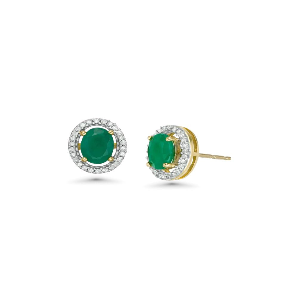 Emerald Round Shape Halo Diamonds Studs Earrings (0.67 ct.) in 14K Gold