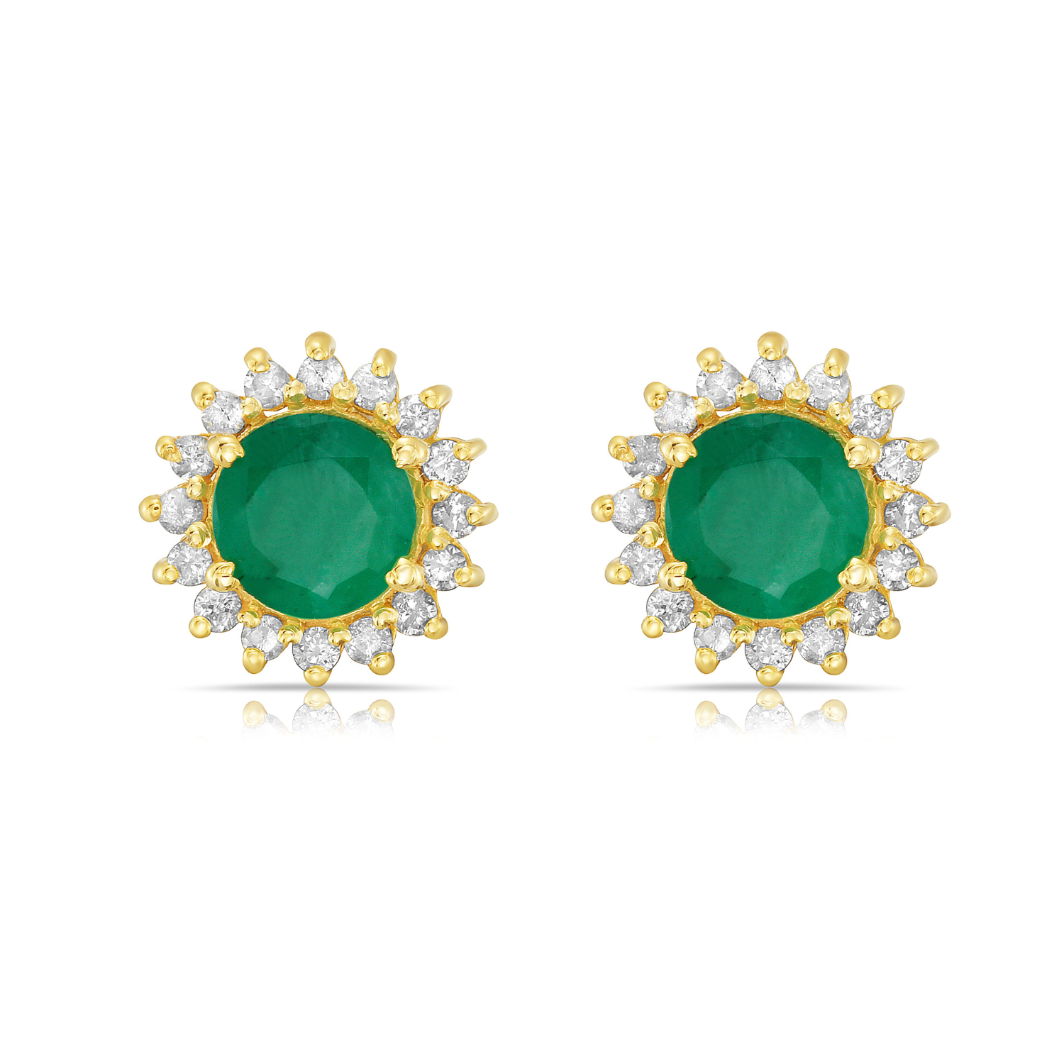 Emerald Round Shape Halo Diamonds Studs Earrings (1.15 ct.) in 14K Gold