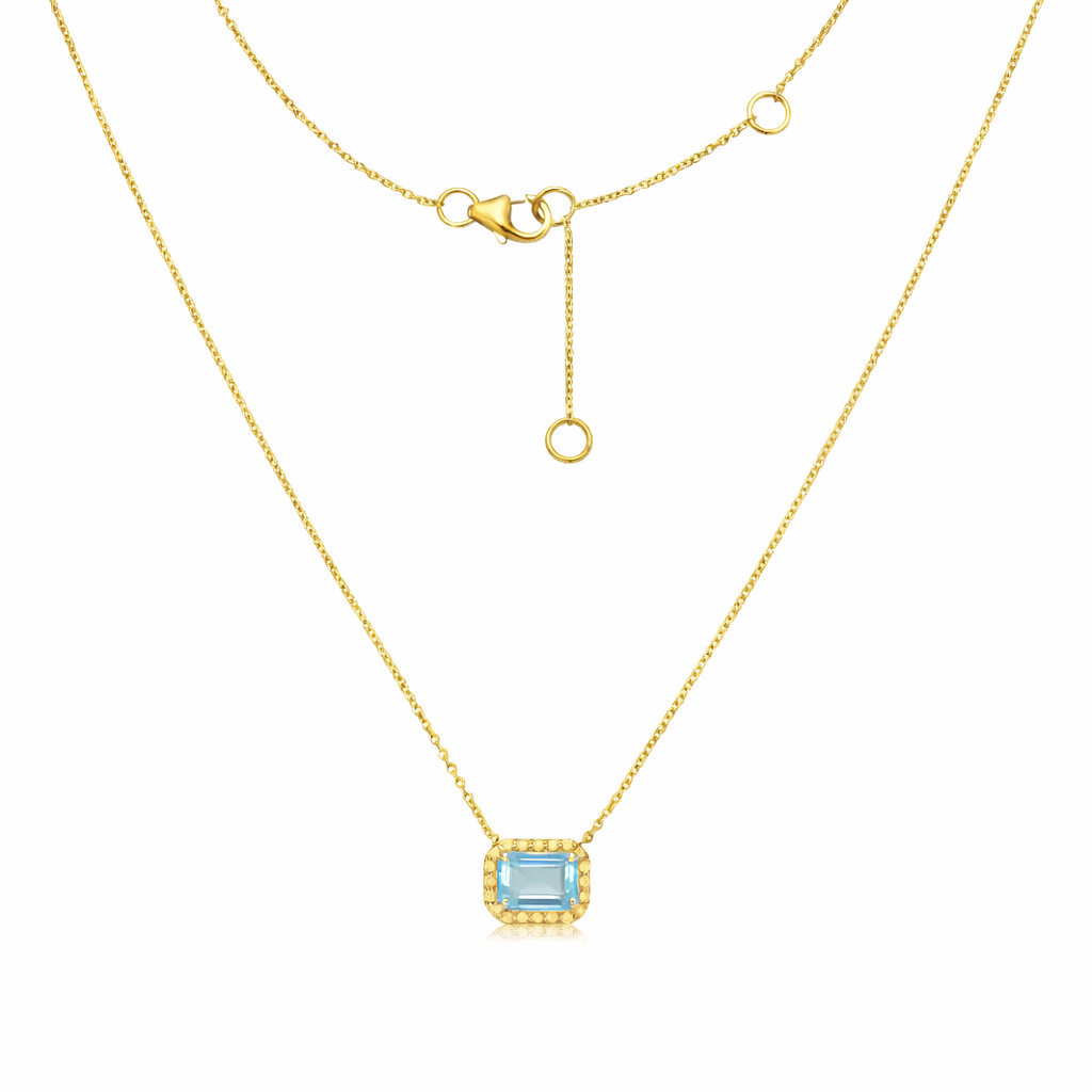 Emerald Cut Aquamarine & Diamond Halo Necklace (1.13 ct.) in 14K Gold
