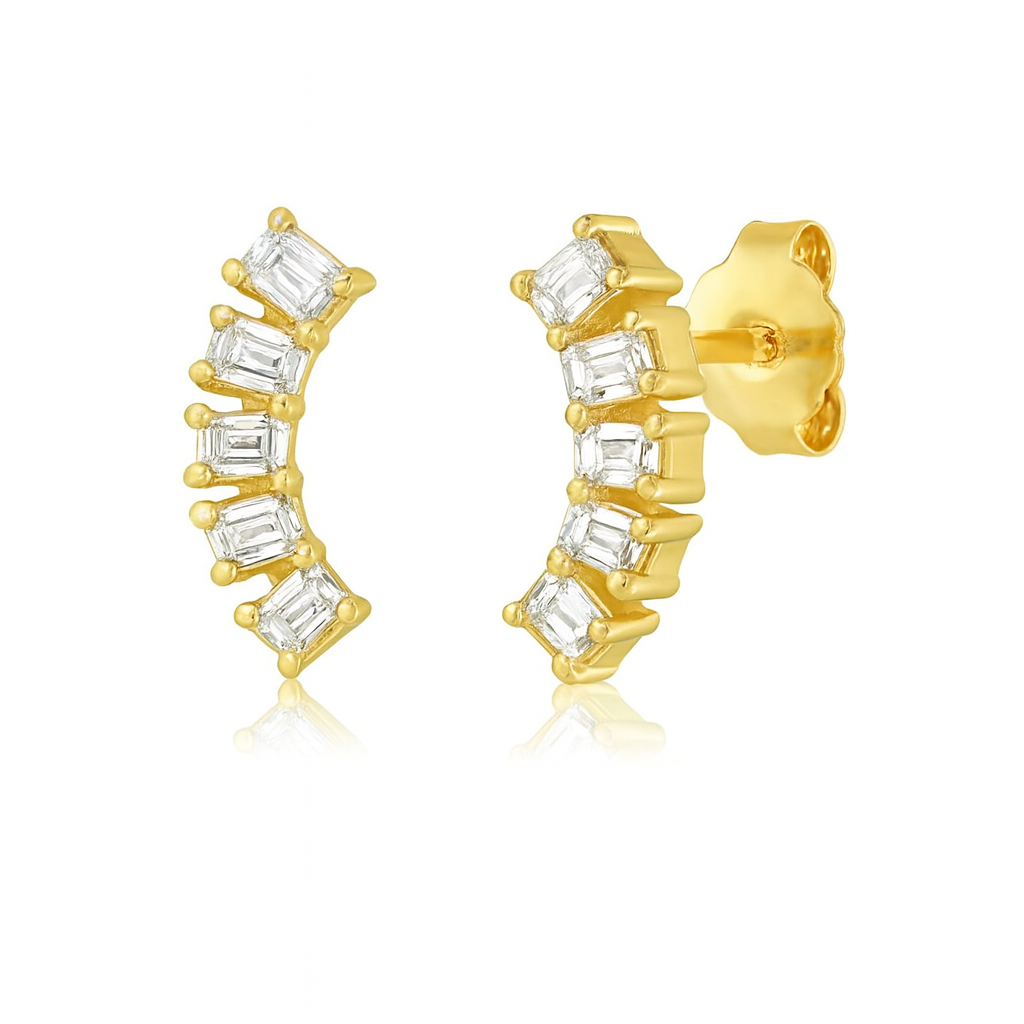 Emerald Cut Diamond Curve Earrings (0.70 ct.) in 14K Gold