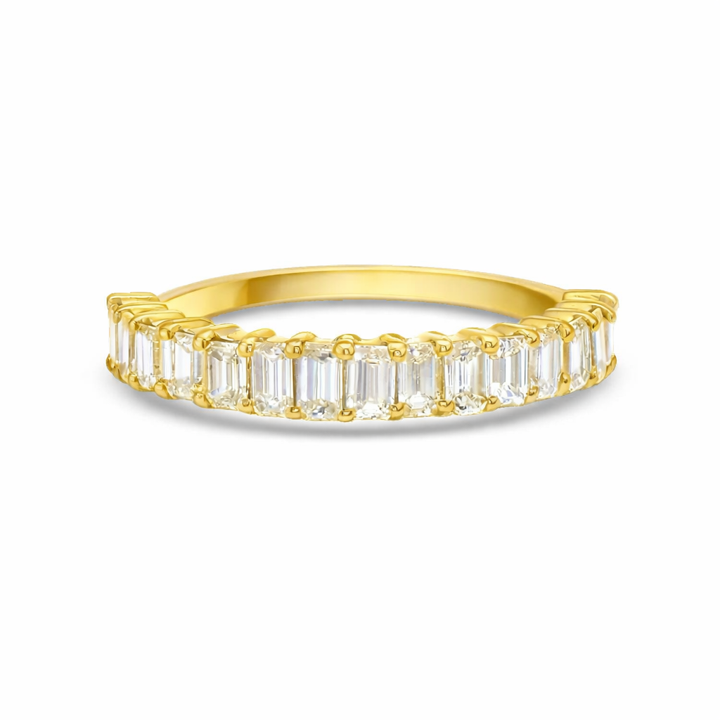 Emerald Cut Diamond Halfway Ring Band (1.20 ct.) 4-Prongs Setting in 18K Gold