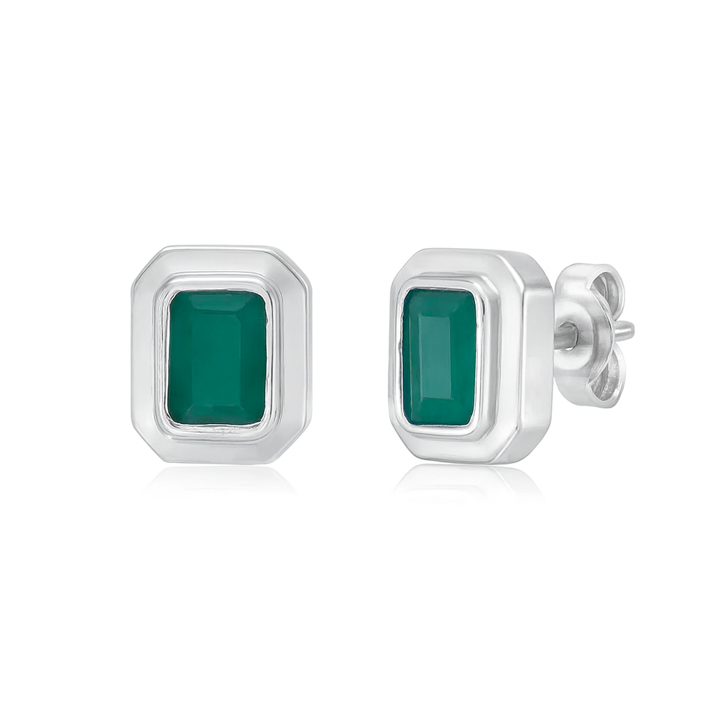 Emerald Cut Emerald Studs Bezel Setting Earrings (1.30 ct.) in 14K Gold