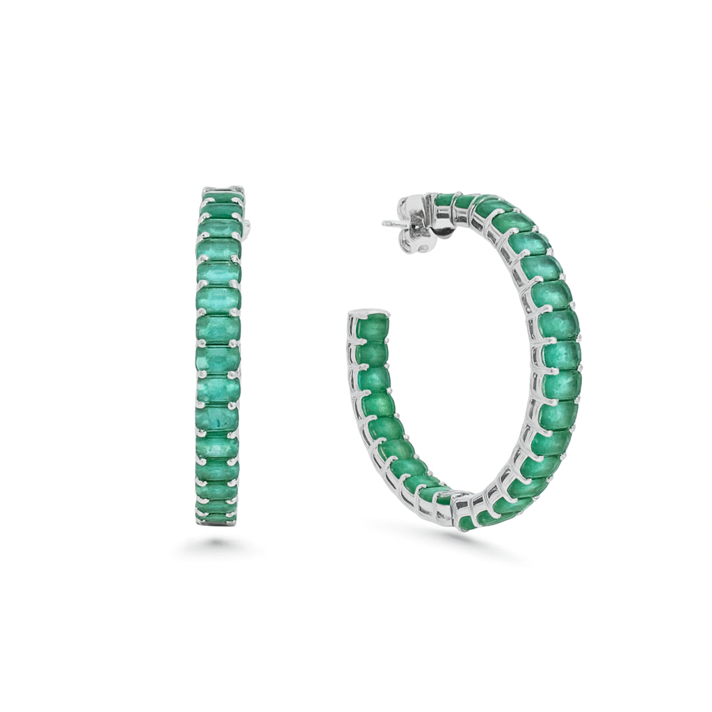 Emerald Cut Genuine Emerald Inside-Out Hoop Earrings (7.00 ct.) in 14K Gold