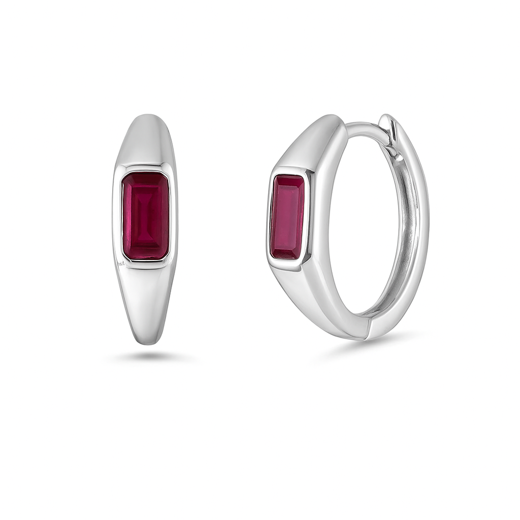 Emerald Cut Ruby Huggies Earrings (1.00 ct.) in 14K Gold