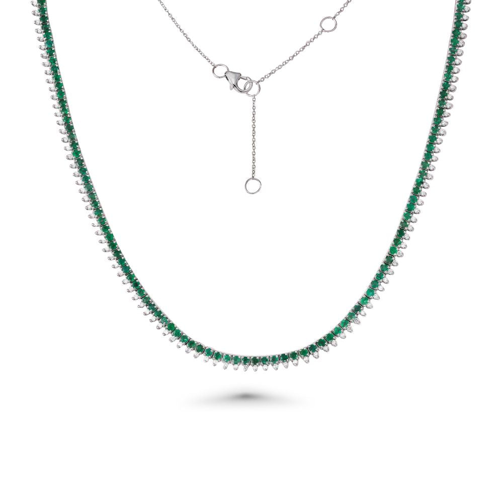 Emerald & Diamond Halfway Tennis Choker Necklace (5.25 ct.) in 14K Gold