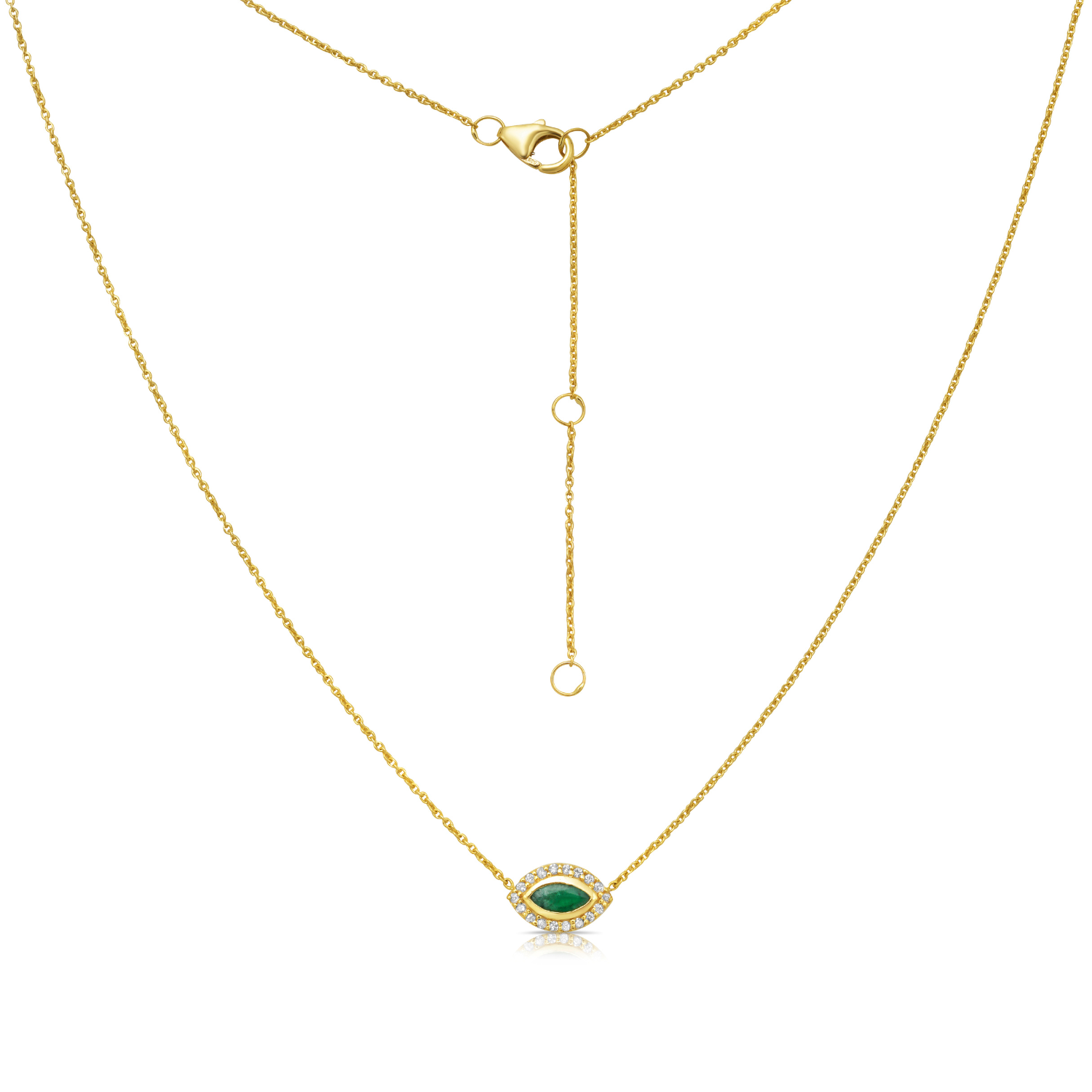 Emerald & Diamond Mini Evil Eye Pendant Necklace (0.33 tcw.) in 14K Gold