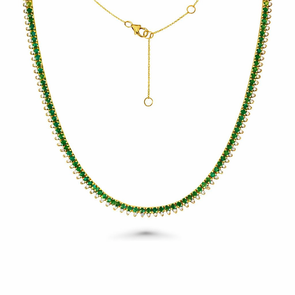 Emerald & Diamond Halfway Tennis Choker Necklace (5.25 ct.) in 14K Gold