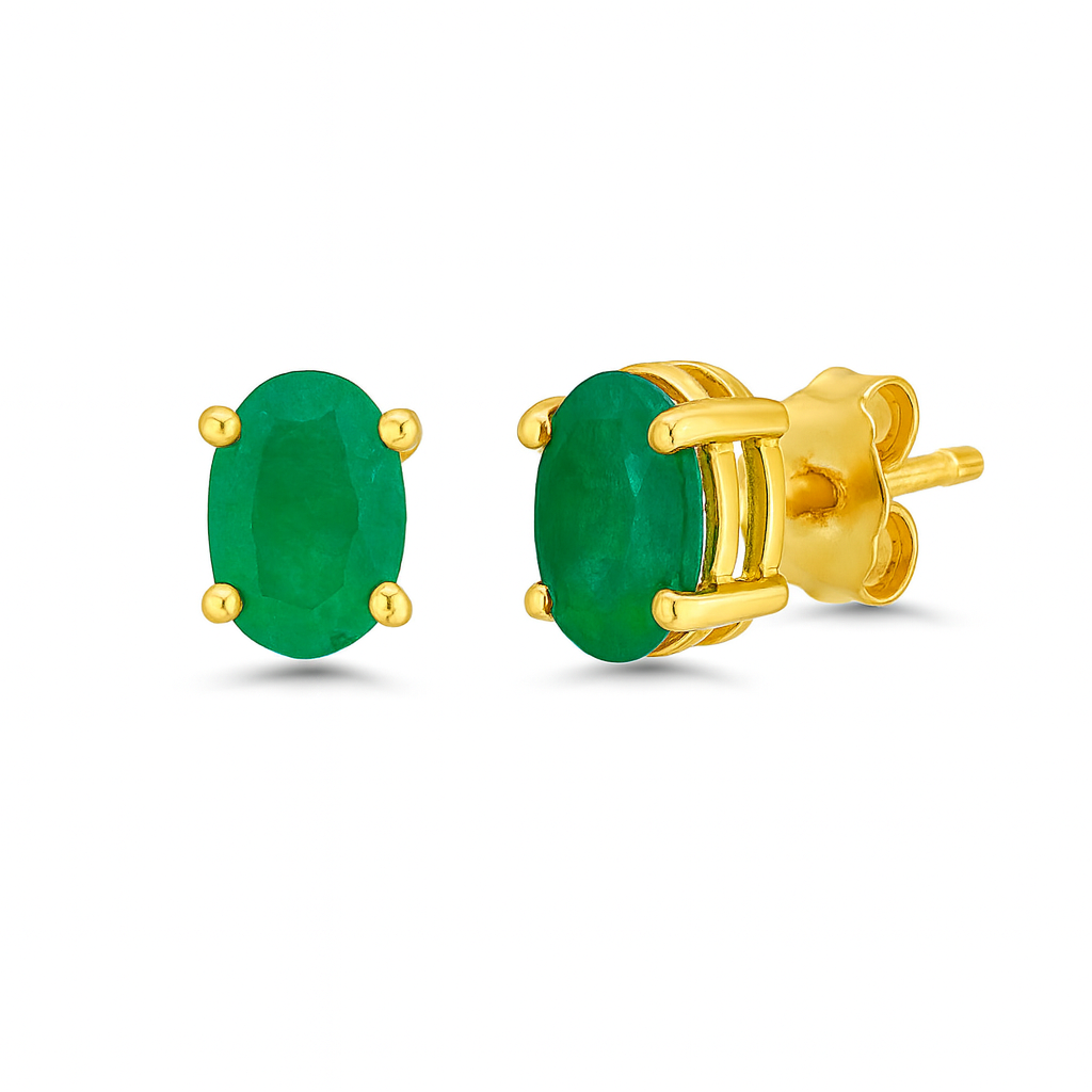 Emerald Oval Shape Studs Earrings (0.85 ct.) in 14K Gold