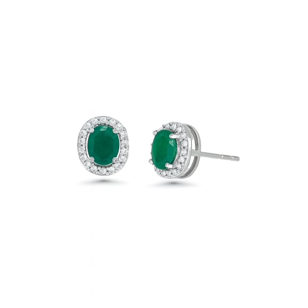 Emerald Round Shape Halo Diamonds Studs Earrings (0.67 ct.) in 14K Gold
