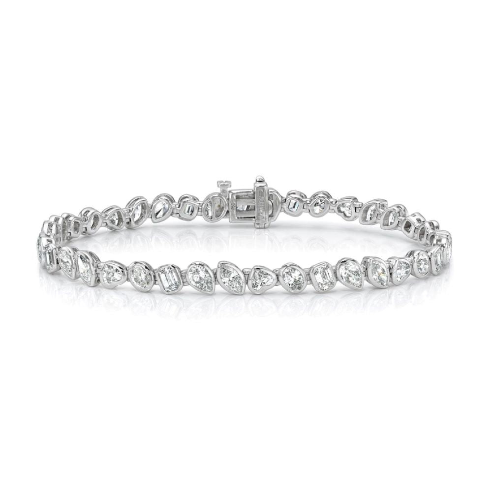 Fancy Multi Shape Diamond Bracelet (7.40 ct.) Bezel Set in 18K Gold