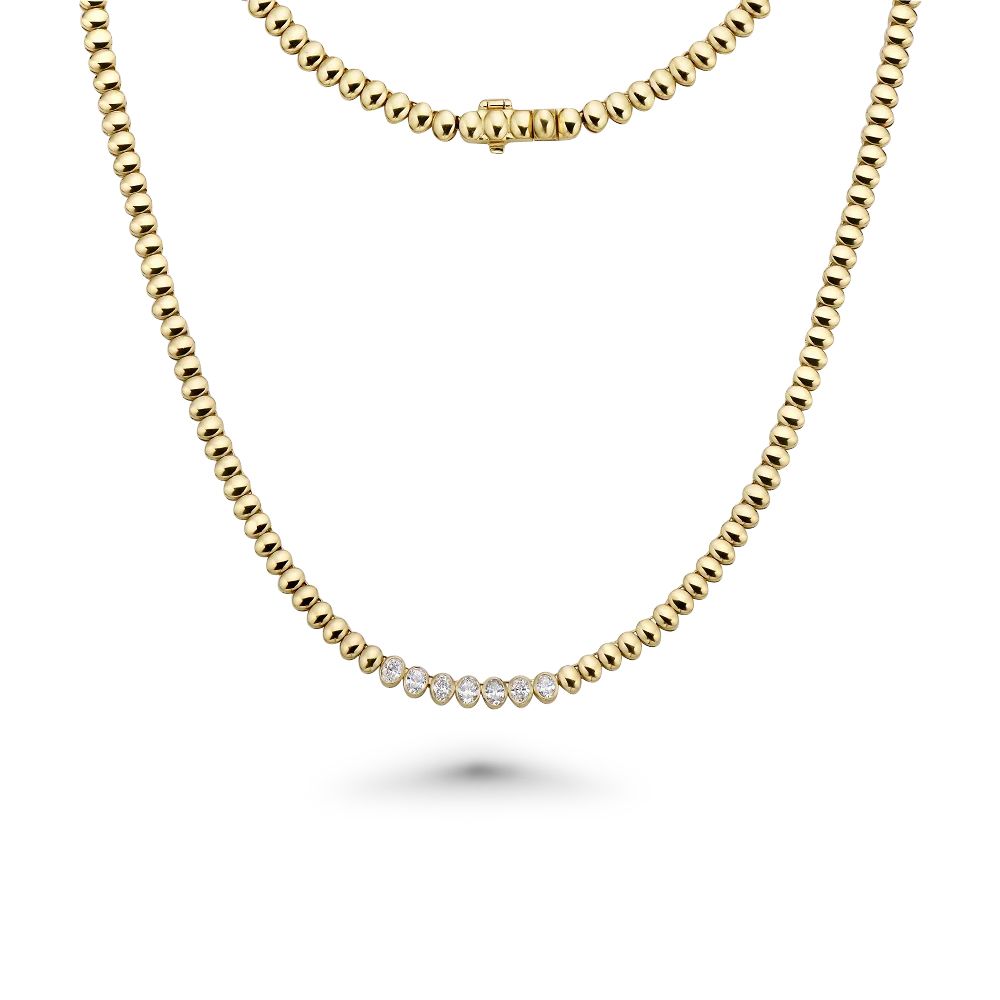 Fancy Oval Necklace With Oval Diamonds (0.63 ct.) Bezel Set in 14K Gold