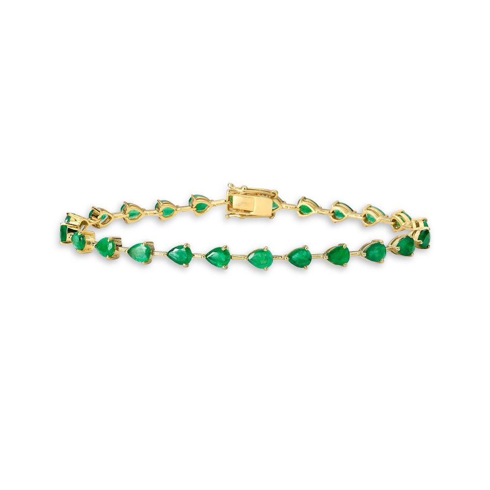 Fancy Pear Shape Emerald Bracelet (6.20 ct.) 3-Prongs Setting in 14K Gold