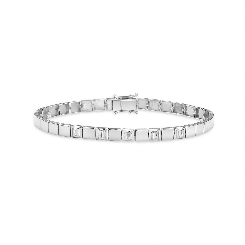 Fancy Square Bracelet With Emerald Cut Diamonds (0.55 ct.) in 14K Gold