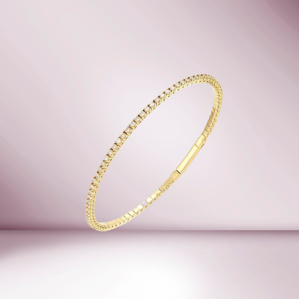 Flexible Diamond Thin Stackable Bangle Bracelet Cuff (1.75 ct.) in 14K Gold