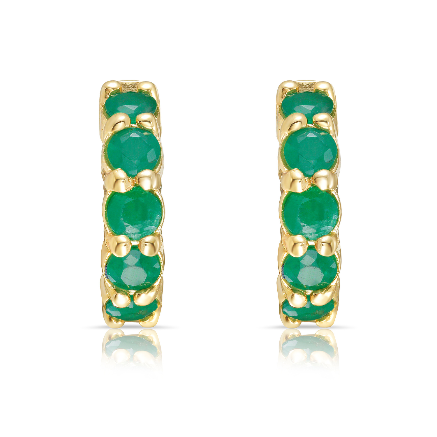 Genuine Emerald Huggies Hoops Earrings (2.00 ct.) in 14K Gold