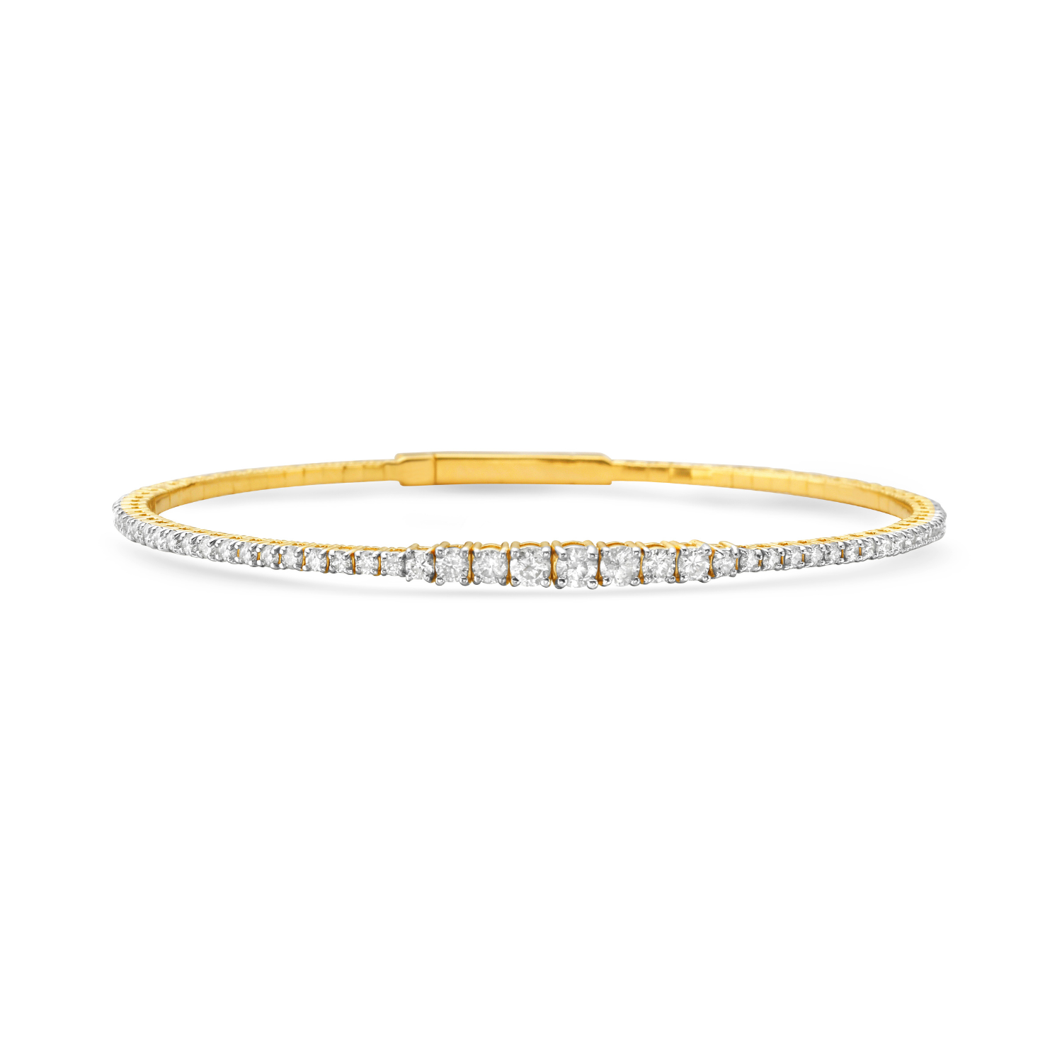 Graduated Diamond Thin Flexible Bangle Bracelet Cuff (1.65 ct.) in 14K Gold