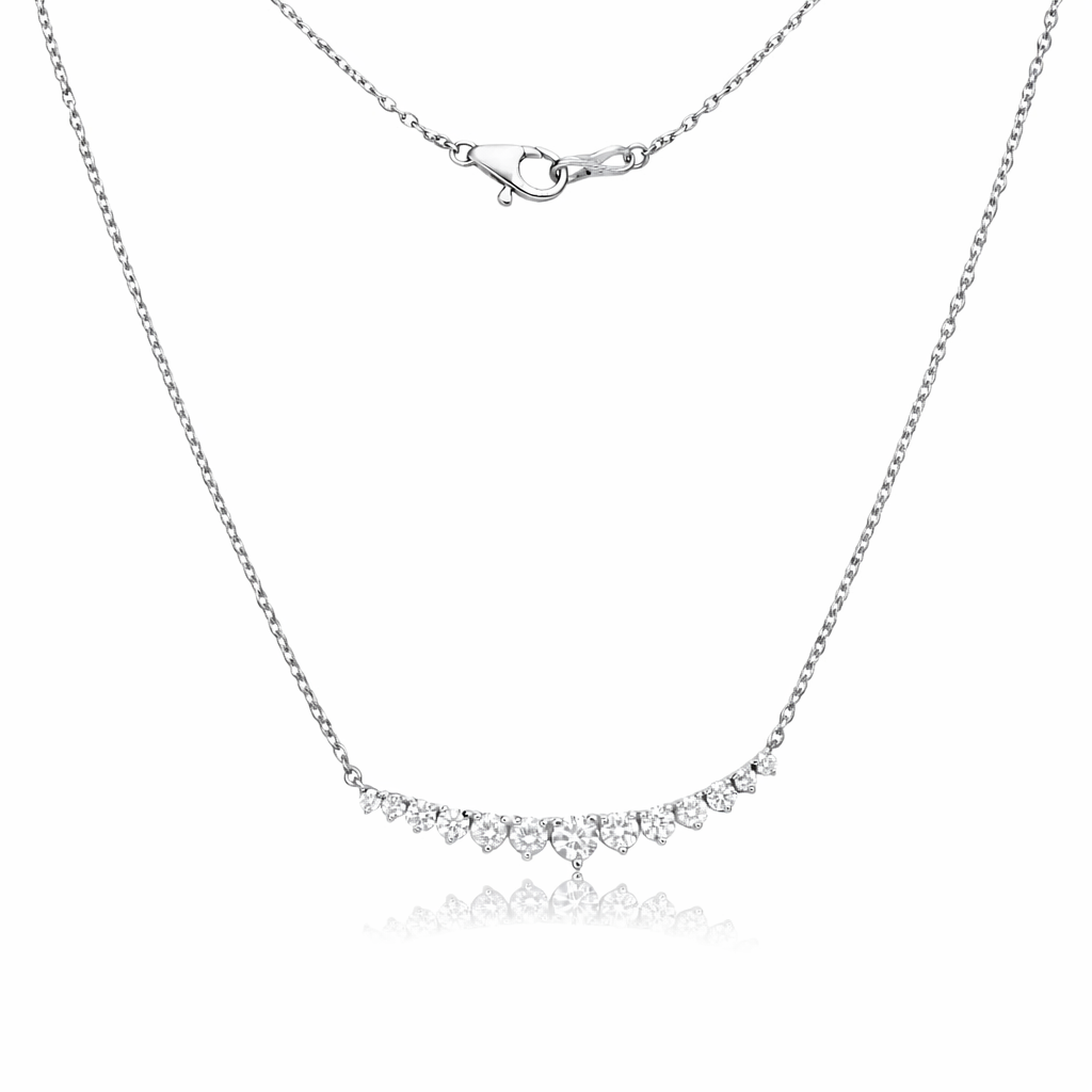 Graduated Diamond Bar Necklace (1.25 ct.) 3-Prongs Setting in 14K Gold